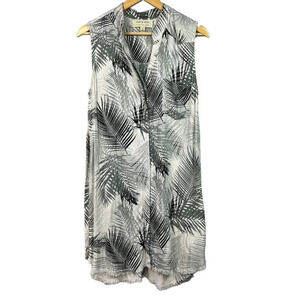Cloth & Stone Palm Print Shirt Dress Size M Medium Fringed Raw Hem Button Up
